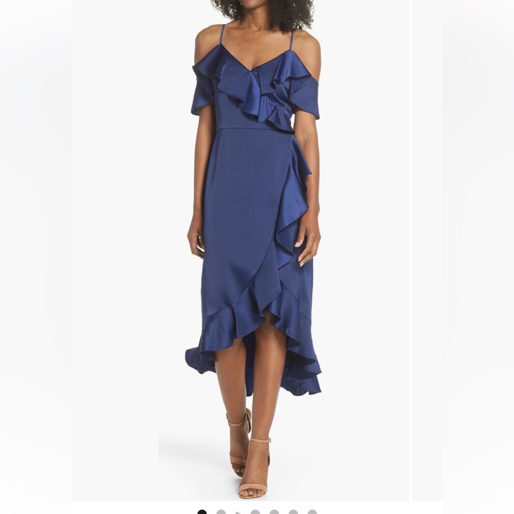 Faux Wrap Satin Ruffle dress Size 14